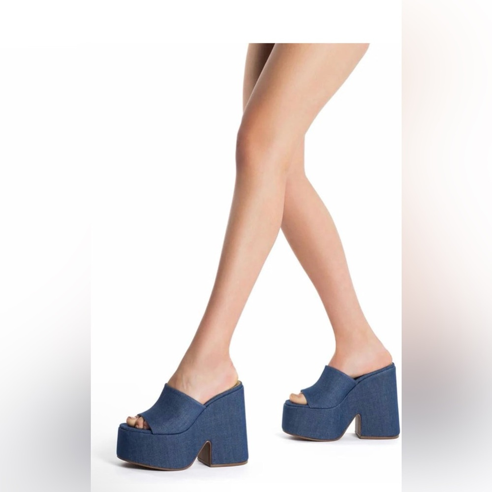 LARROUDE Women's Wanda Slip On
Platform Denim Slides In Blue Platform Sandals - Picture 3 of 16